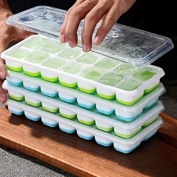 Ice Cube Tray Mold with Lid Silicone Square 14 Cube Easy Release Ice Cube Molds Summer Kitchen Bar DIY Iced Cocktail Freeze Tool 2