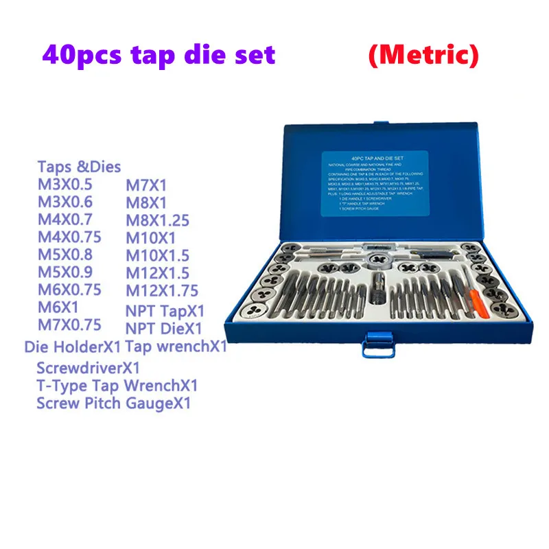 40 metric tap and die set HSS tap and die combination M3M12 thread