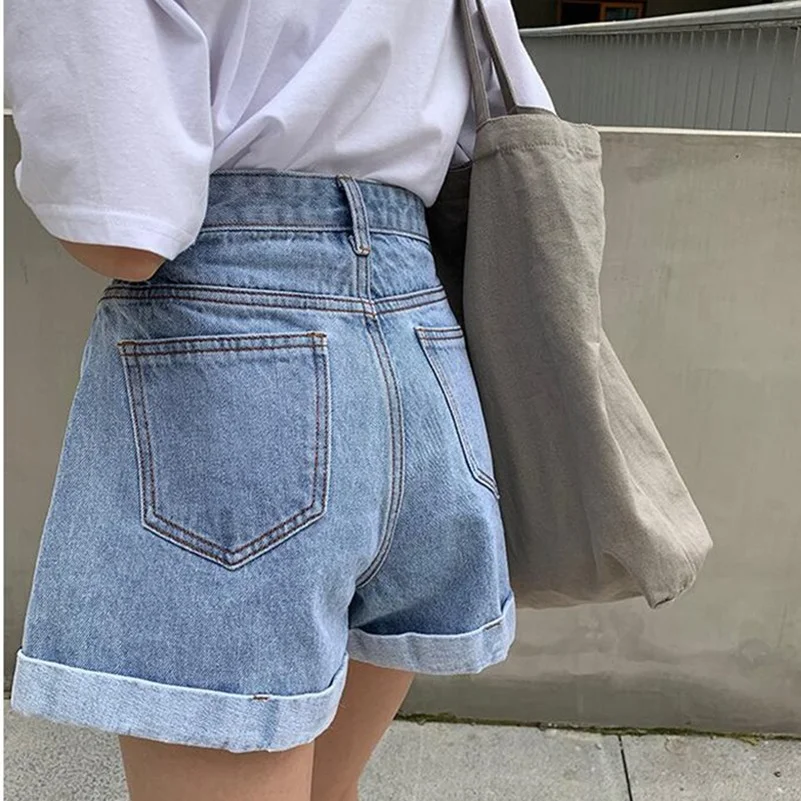 New Summer High Waist Denim Shorts Women Casual Loose Ladies Fashion Plus Size Elastic Waist Wide Leg Short Jeans Female