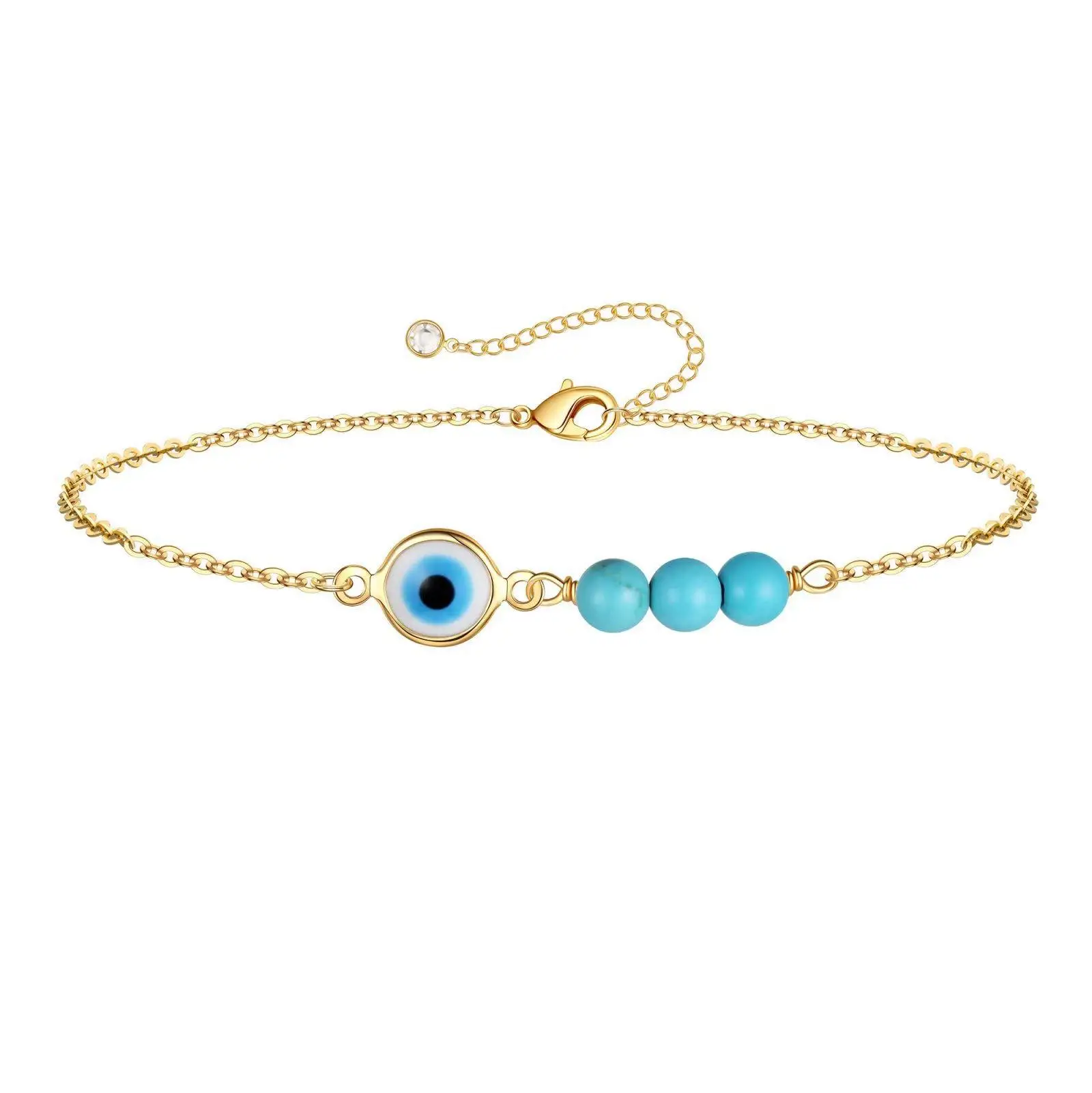 

18K Gold Plated Stainless Steel Lucky Turkish Blue Evil Eye Bracelet Bangle for Women Fashion Charm Anklet Trendy Jewelry Gifts