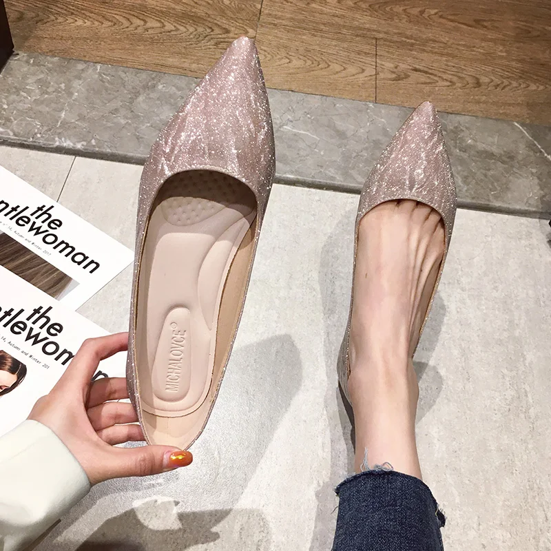 Fashionable Champagne Flat Shoes Spring 2022 New Bridal Wedding Shoes Pointed Maiden Bridesmaid Large Casual Women's Shoes 3