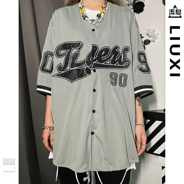 Baseball Shirt Women And Hippe Vintage Oversize Hip Hop Streetwear Korean Style Short Half Sleeve Button Up Blouse - Shirt - AliExpress