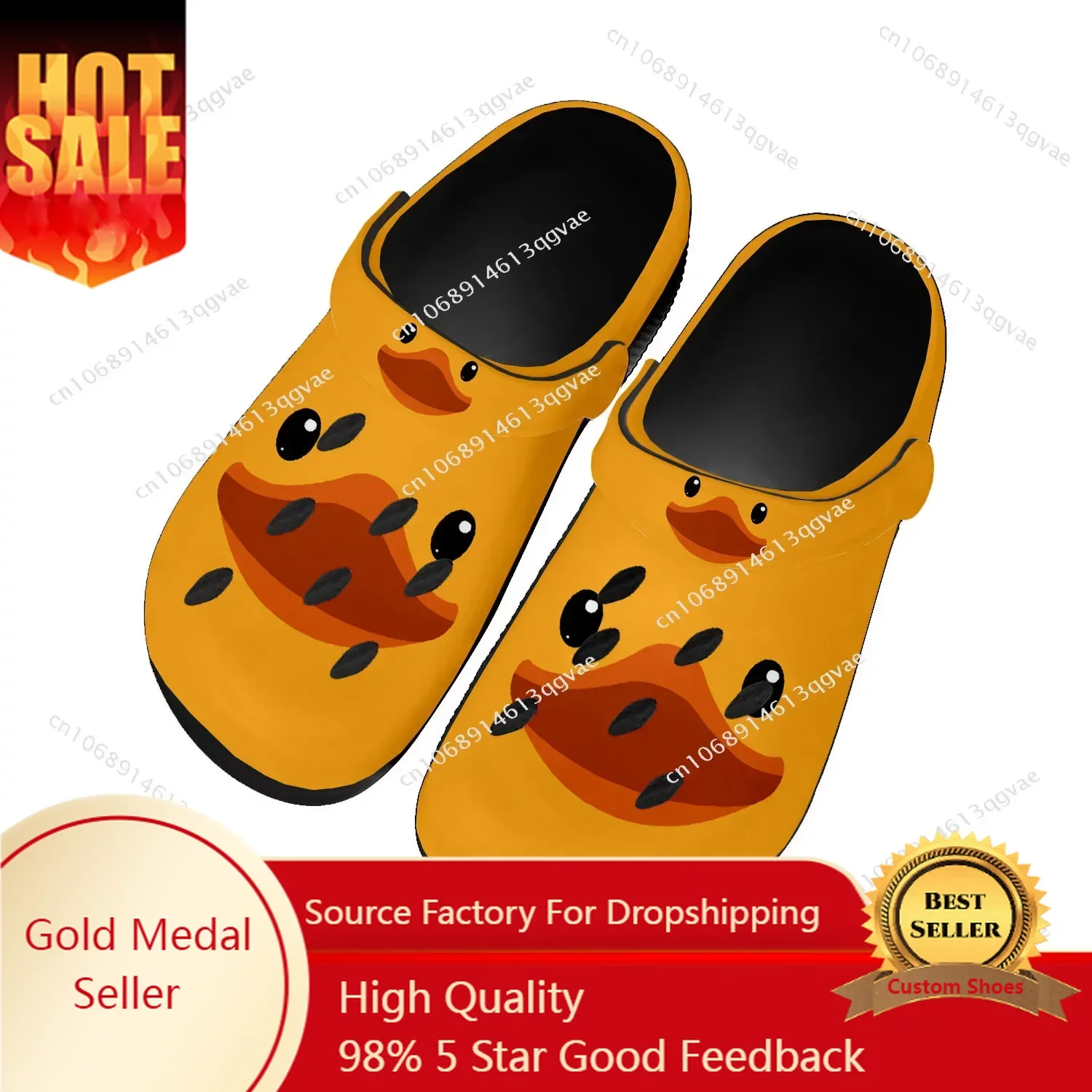 

Yellow Duck Printed Home Clogs Custom Water Shoes Mens Womens Teenager Sandals Garden Clog Breathable Beach Hole Slippers Black