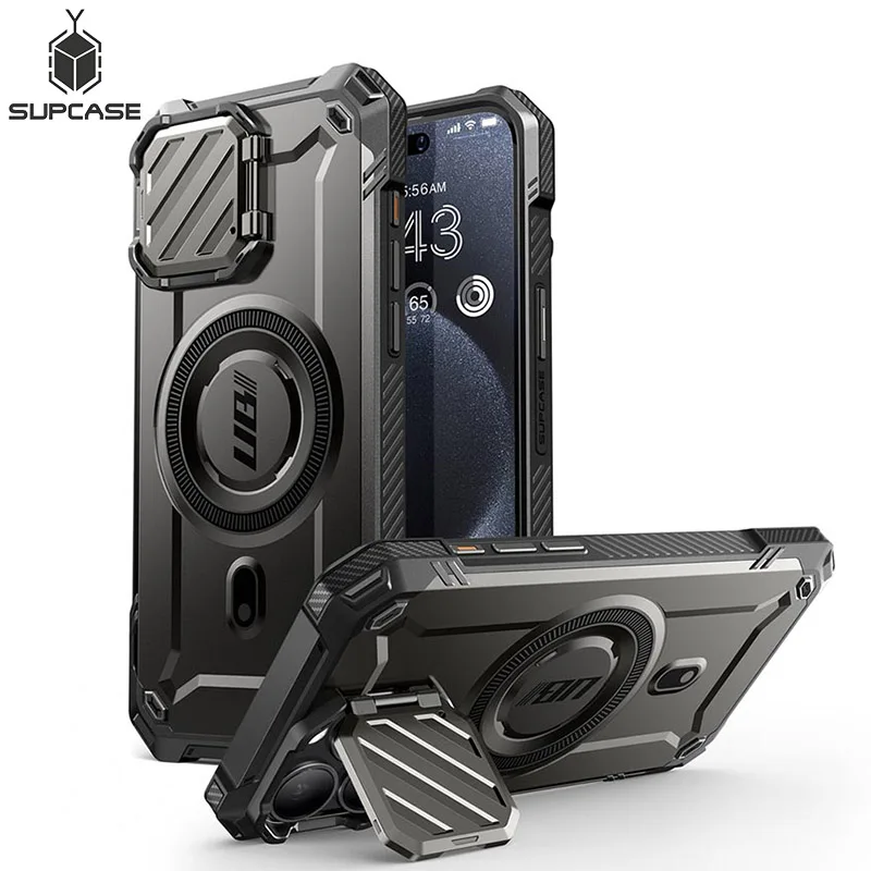 

SUPCASE For iPhone 15 Pro Case 6.1 inch 2023 UB Mag XT Full Body Rugged Case with Camera Cover & Built-in Kickstand