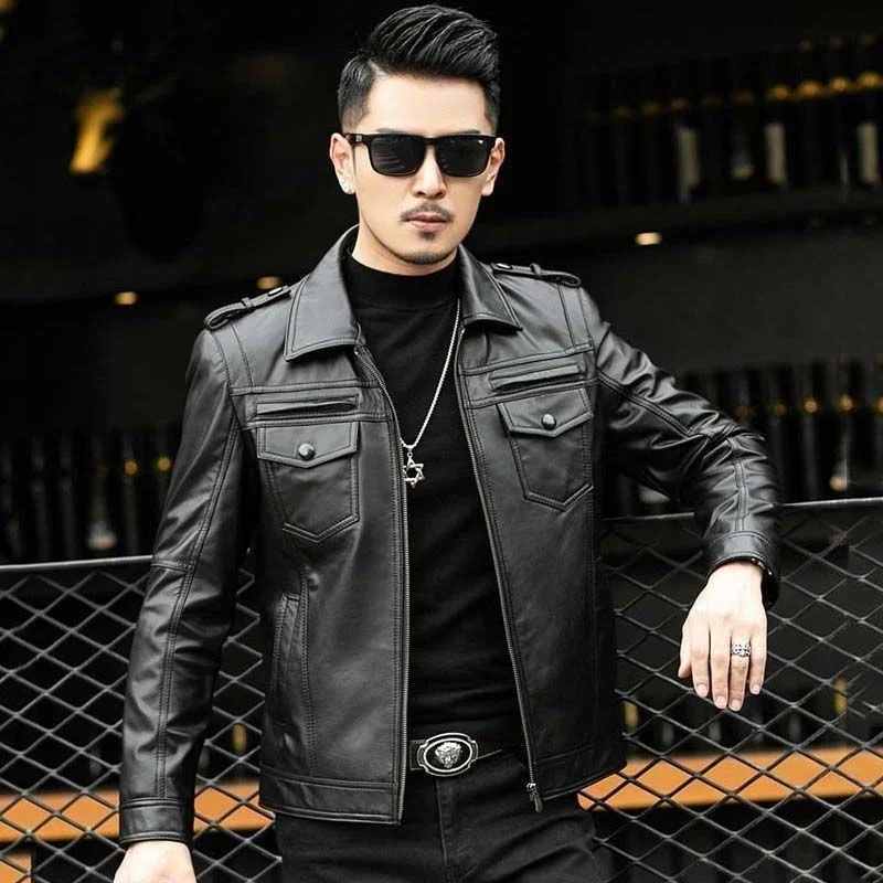 

genuine leather 100% fur coat men jacketAutumn and winter 2023 new clothing men's sheep motorcycle short lapel jacket casual
