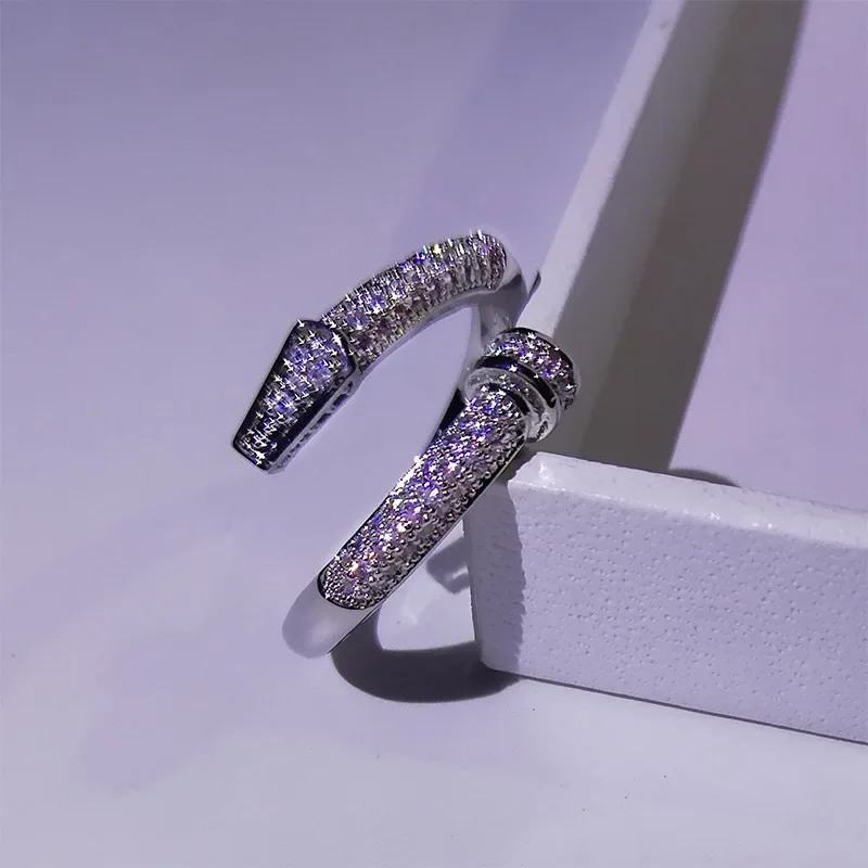 Silver Ring Wedding Rings Silver Rings Fashion Classic White Zircon Nail Opening Ring 925 Silver Engagement Wedding Party Jewelry Gift for Ladies Cute/Romantic