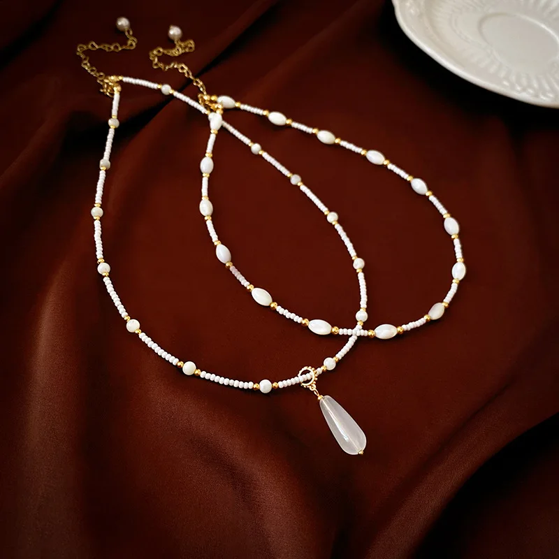 

French Style 2-Piece Pearl Bead Choker Necklace Clavicle Chain Necklace Women