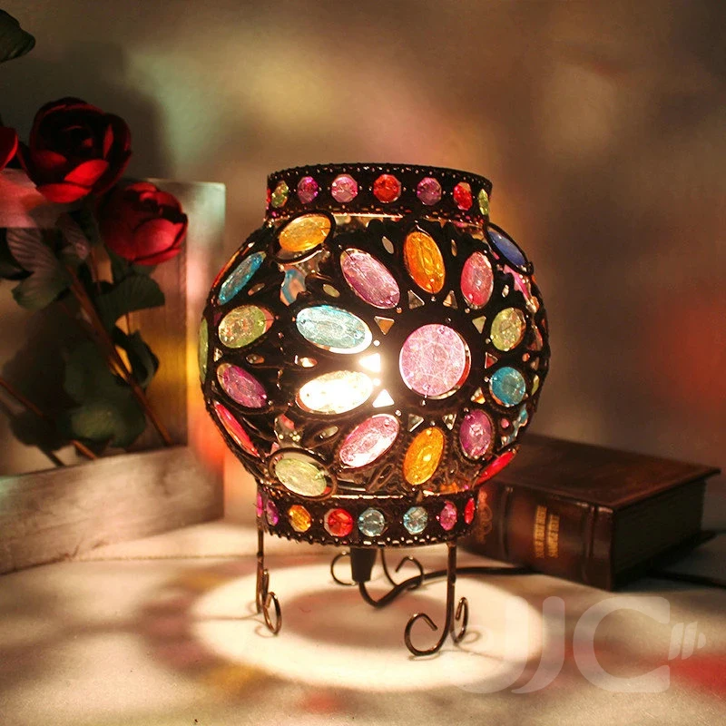 

JJC Mediterranean Sea Design Turkish Table Lamp Multi Color Dimming Bohemia Vintage Handmade Mosaic Lights Bedroom Decor