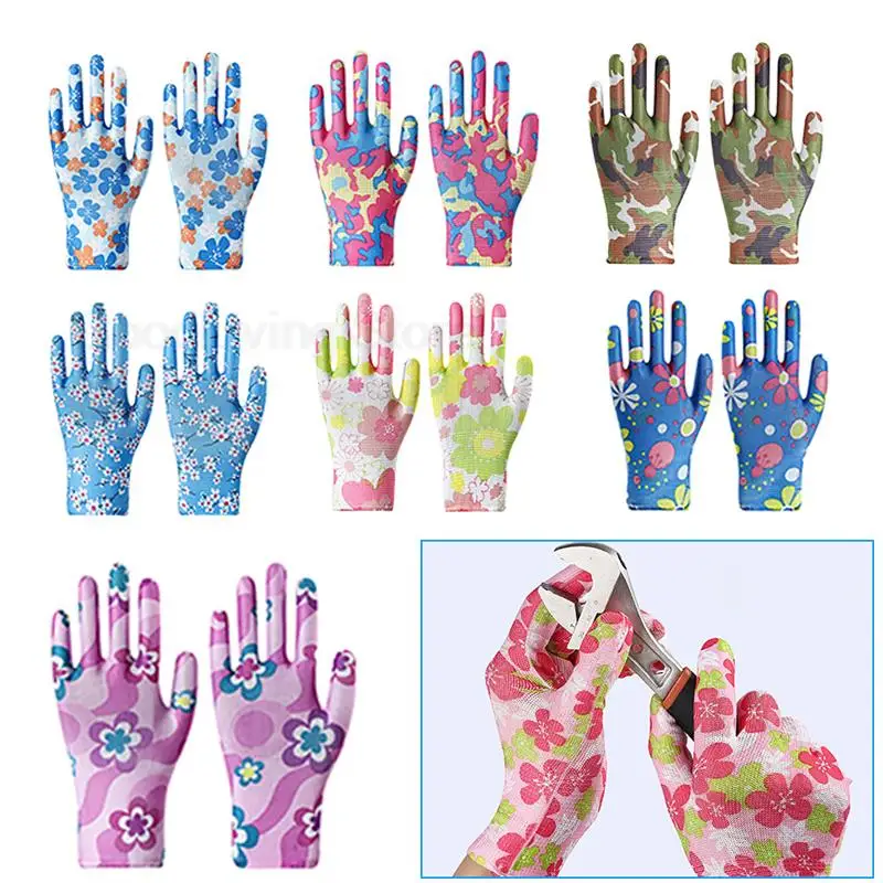 Work gloves gardening gloves Breathable garden gloves Printed high elastic nylon work non-slip household labor protection gloves For mechanic construction