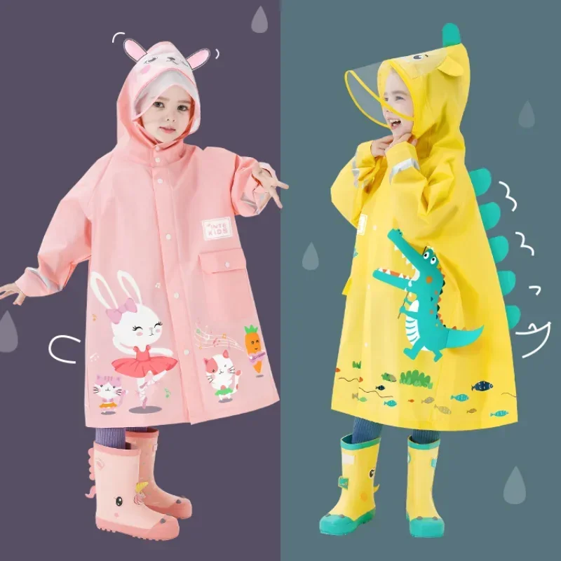 

Kids Student Jacket Animal Raincoat Wateproof Rain Backpack With Cute Position Dinosaur Poncho Rainwear Children