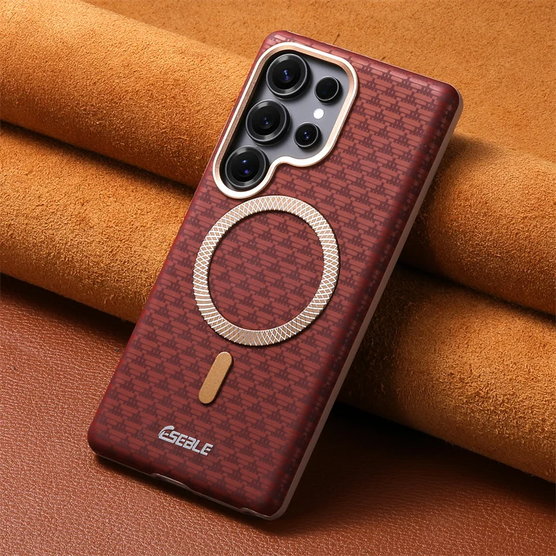 Luxury Leather Magnetic Fiber Texture Phone Case with Wireless Charging and Shockproof Cover