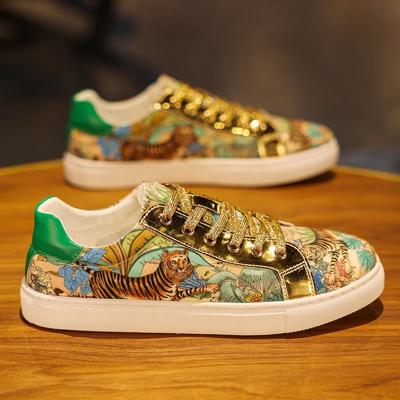 Luxury-Gold-Casual-Shoes-for-Men-Fashion-Tiger-Print-Sneakers-Men ...