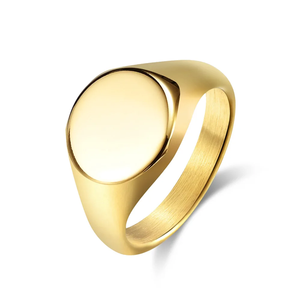 

Fashion 15mm Smooth Signet Rings Trendy Gold Color Stainless Steel Jewelry for Women Gift Wholesale Items In Bulk Free Shipping