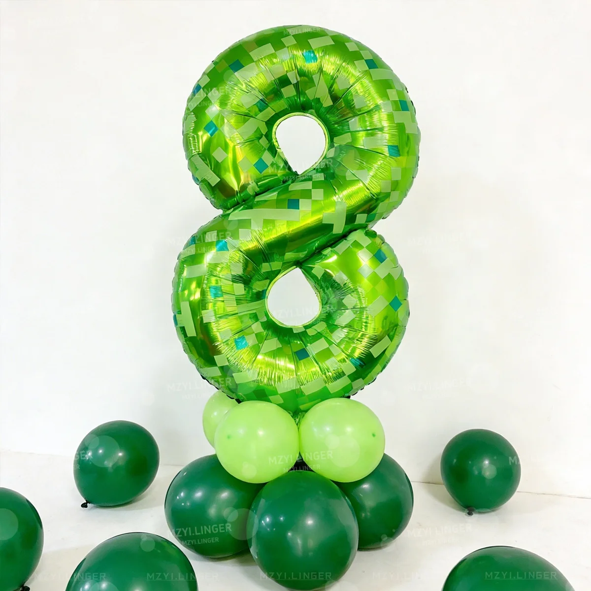 40 Zoll Riesiges Grünes Pixel-Gitter Zahlenballon-Set 0-9 Grüne Latexballons für Geburtstags- und Jubiläumsfeiern