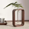 Solid Wood Test Tube Vase, Transparent Glass, Tabletop Decoration, Black Walnut, Green, Green, Living Room 1