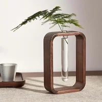 Solid Wood Test Tube Vase, Transparent Glass, Tabletop Decoration, Black Walnut, Green, Green, Living Room 1