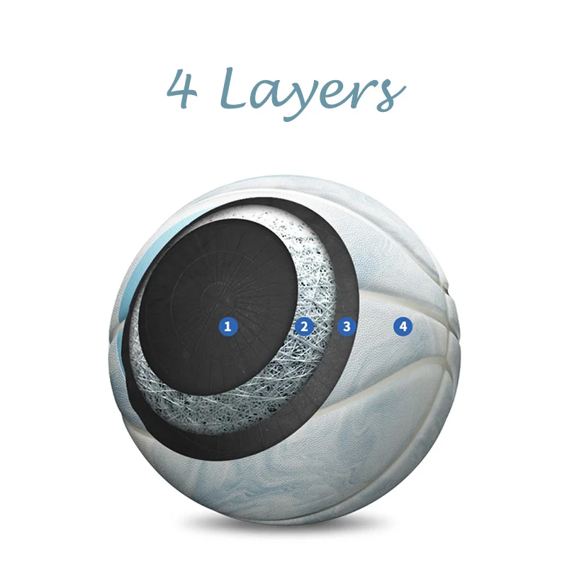White Blue PU Basketball Ball with Pump
