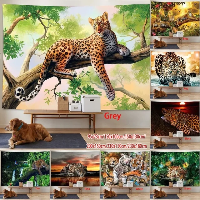 森の虎とヒョウの3D印刷タペストリー壁掛け寝室の窓の装飾タペストリー