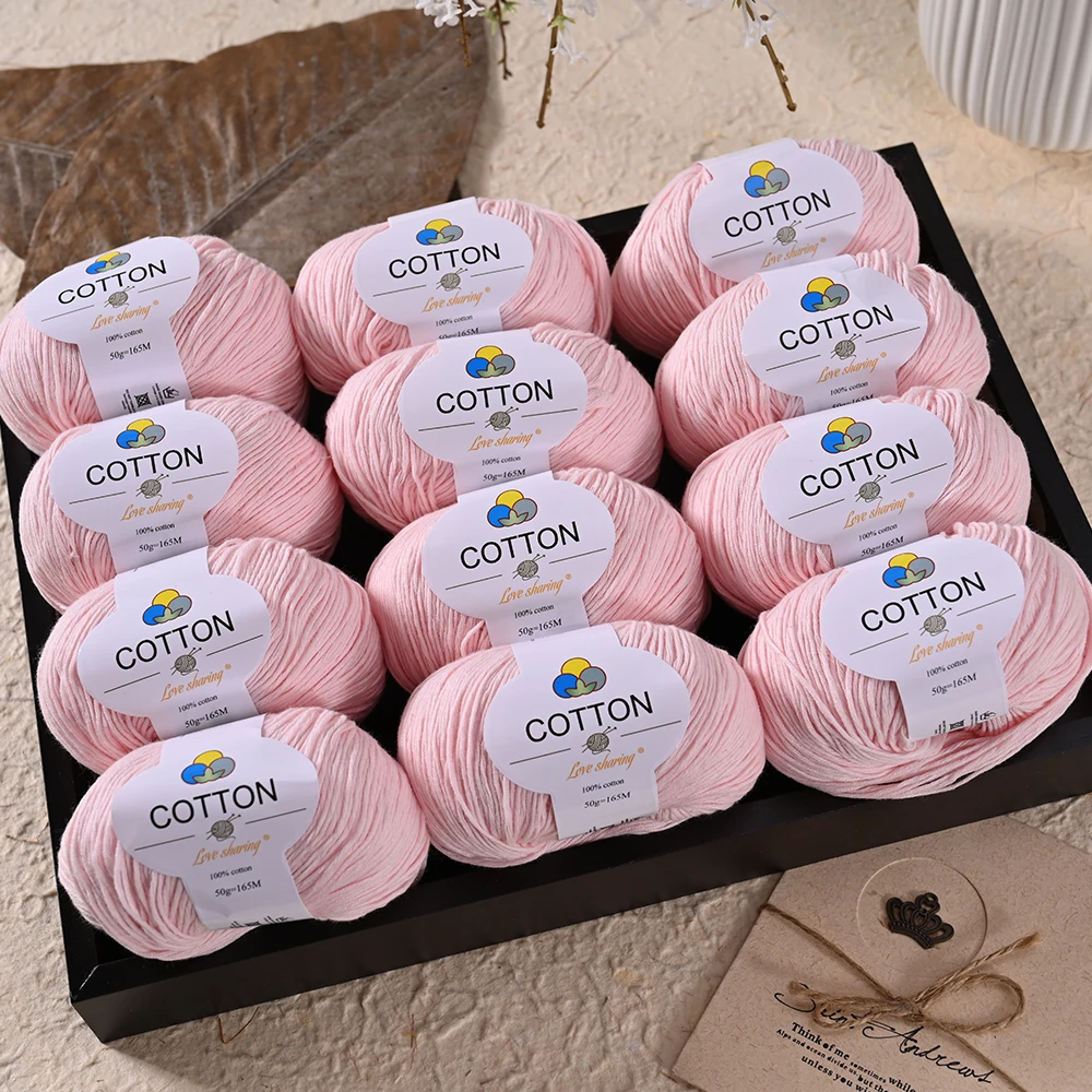 12개의 100% 면사 600g 부드러운 크로셰 뜨개질 실 세트 (DIY 스웨터, 스카프, 모자, 인형, 담요용)