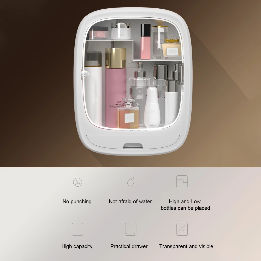 Drawer type Makeup Organizer Large Capacity Cosmetic Storage Boxes Without Punching Makeup Storage Box Wall Hanging