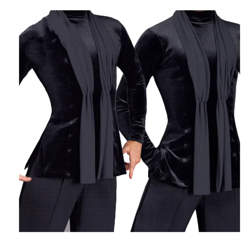 Black Long Sleeve high quality stretch Shirt New Men Ballroom Competitive Shirts Fantasia Latin Dance Tops