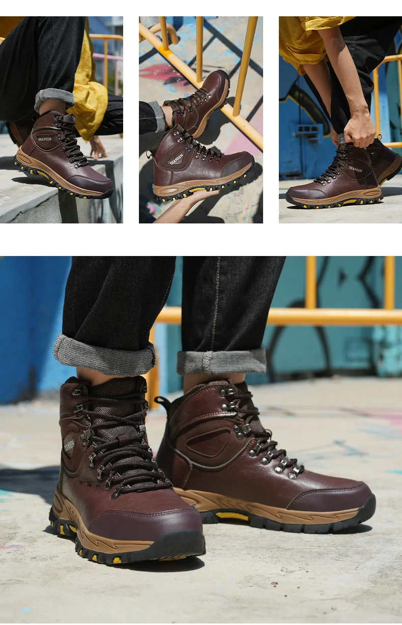 Unzerstörbare Bauarbeitsschuhe für Herren, Sicherheitsstiefel mit Stahlkappe, wasserabweisend, rutschfest, pannensicher, Arbeitsstiefel – Detail 14