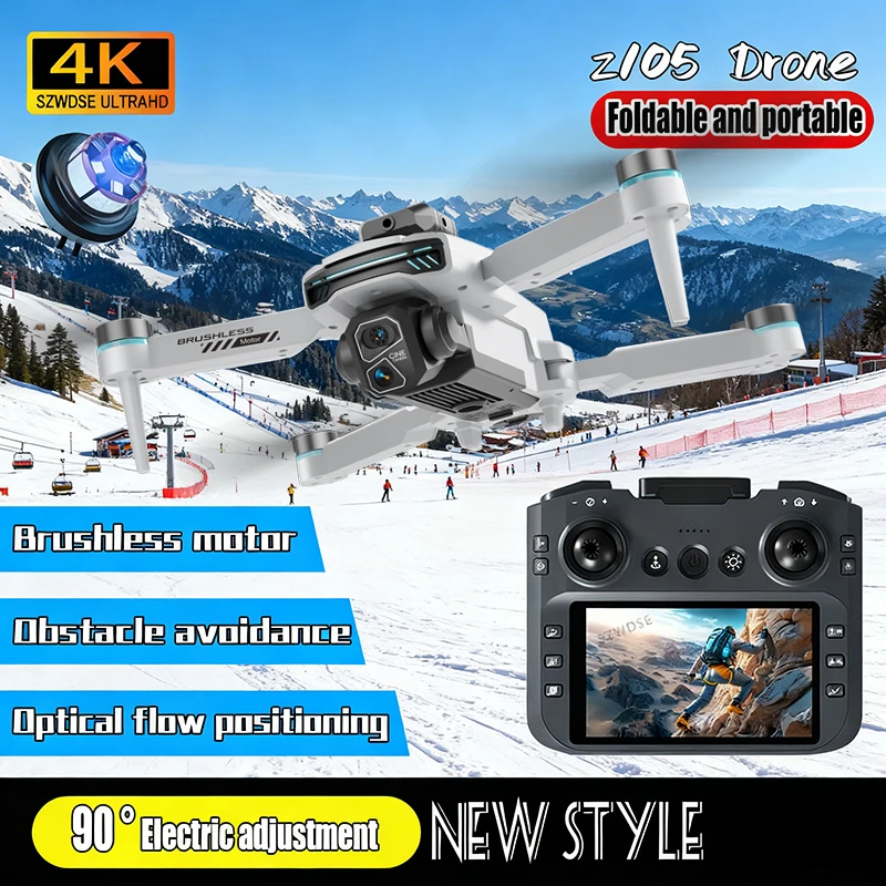 Nuovo Z105 Drone 4K Professionale HD Doppia Fotocamera flusso ottico posizionamento Fotografia Brushless Pieghevole Grande Schermo RC Quadcopter
