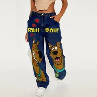Y2k American Retro Fashion Women High Waist Cartoon Printed Jeans High Street Design Slim Casual Straight Wide-Leg Jeans - Image 3