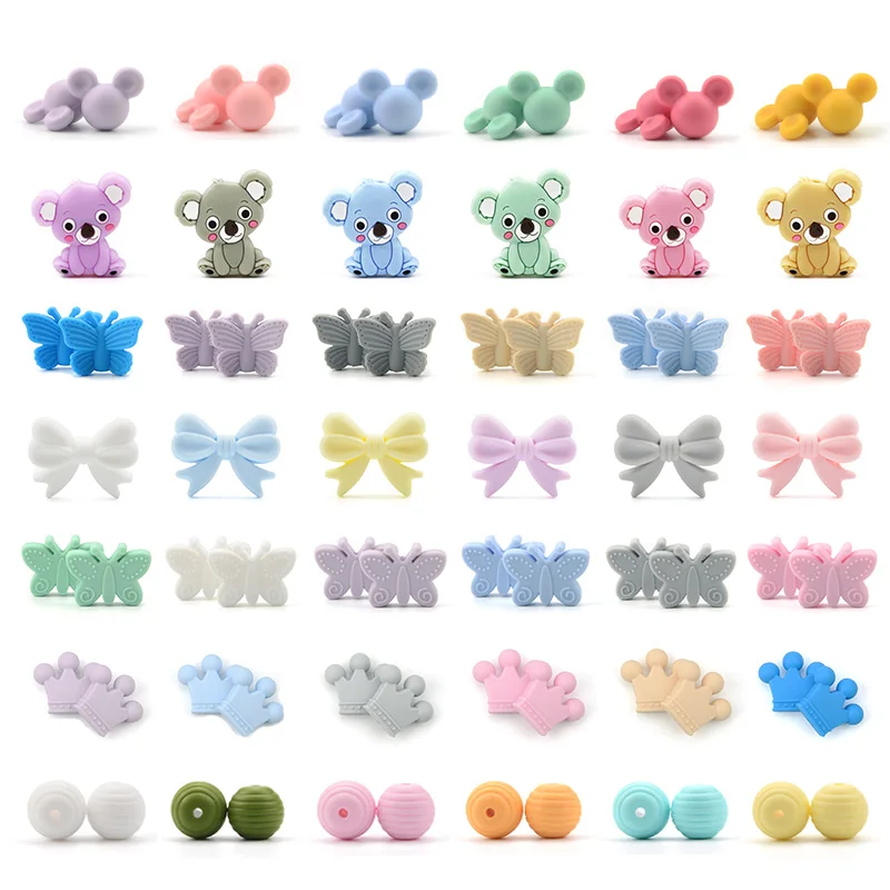 LOFCA 10pcs Cute Leaf  Silicone Beads Food Grade Teether Baby Animal BPA-Free Baby Teething Toy Pacifier Chain Accessories