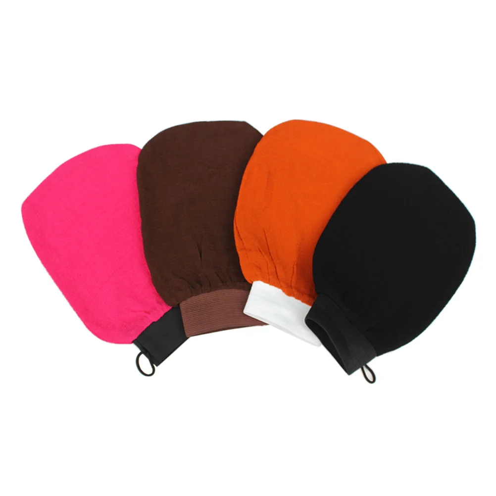 

Bath Exfoliating Glove Scrubber Rayon Mitt Washcloths No Irritation for Bathing Sauna(Black + Orange + Coffee + Rose Red)