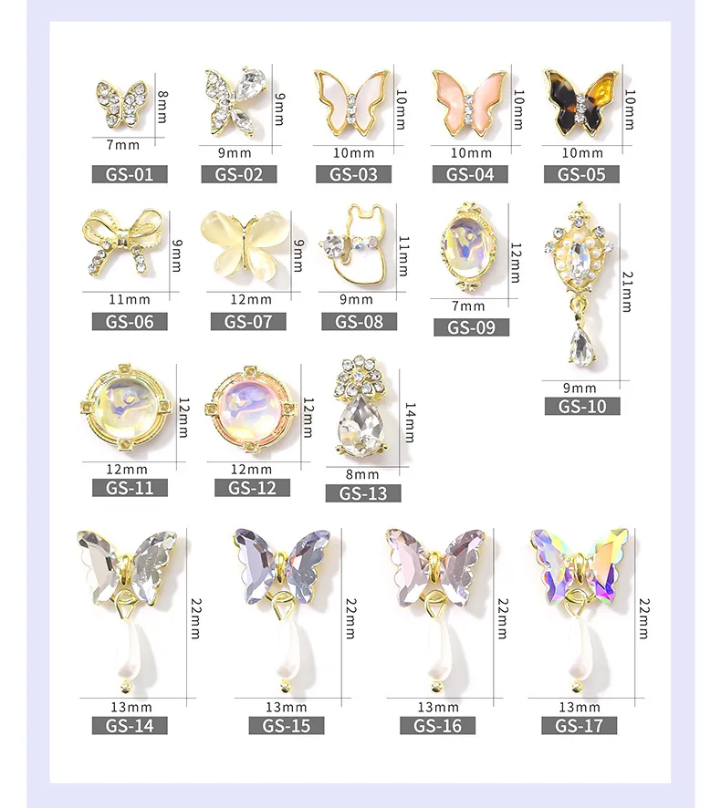10pcs Nail Ornaments Butterfly Zircon Cute Nail Diamond Pendant Net Red Ornaments Maple Leaf Cat Eye Butterfly Nail  Charms