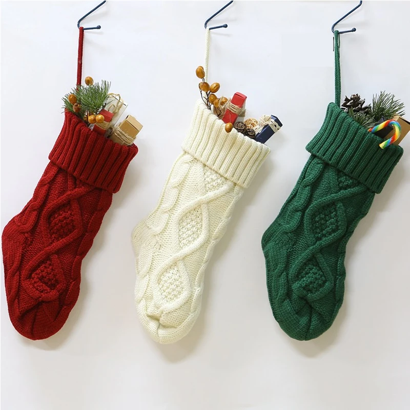 Christmas Stocking Sack Knitted Wool Candy Bag Gift For Home Xmas Tree Decor christmas gift bags,christmas stockings