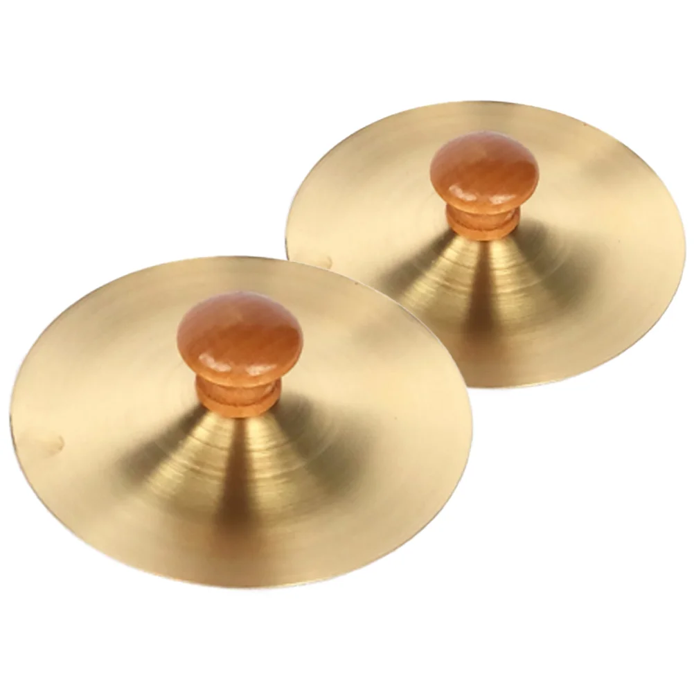

2 Pcs Percussion Copper Cymbal Child Children's Toys Wooden Small Musical Instrument for Kids