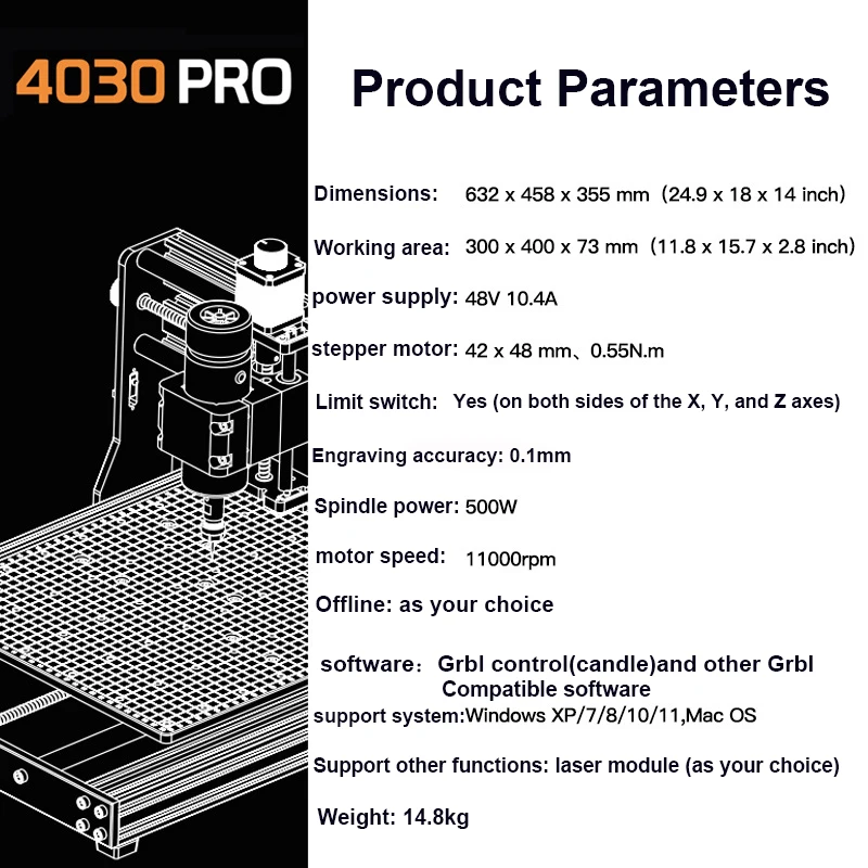 Nieuwe Cnc 4030 Pro Graveermachine 40W Laser Graveur Werkgebied 400*300Mm 500W Spindel Freessnijmachine Voor Metalen Hout