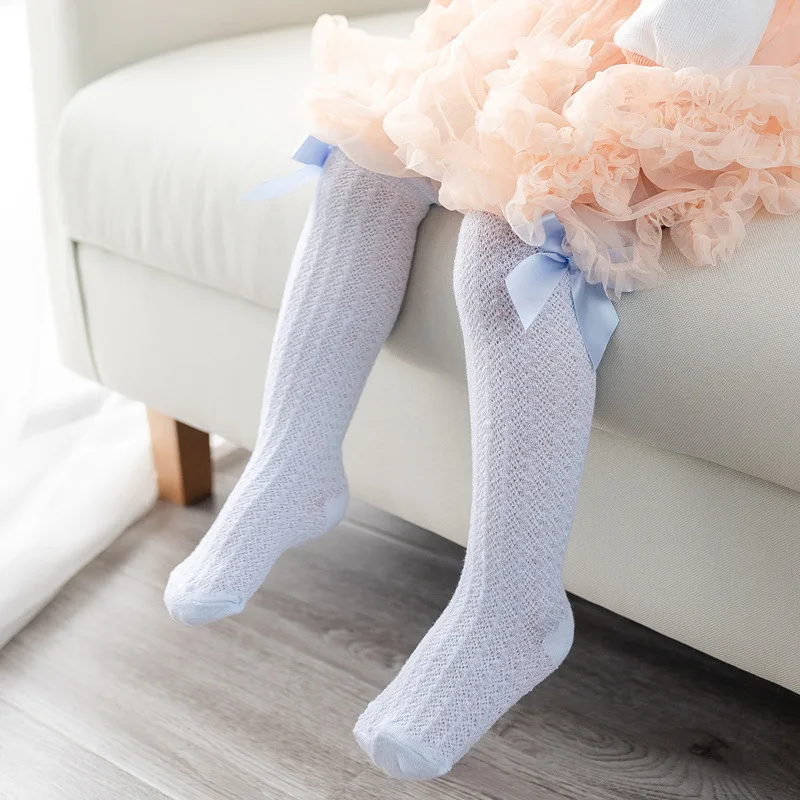 1 Pairs For Baby Girls Socks Summer Kids Knee High Long Sock Children Bow Tie Out Cotton Mesh Socks Infant Thin Soft Solid Socks 4