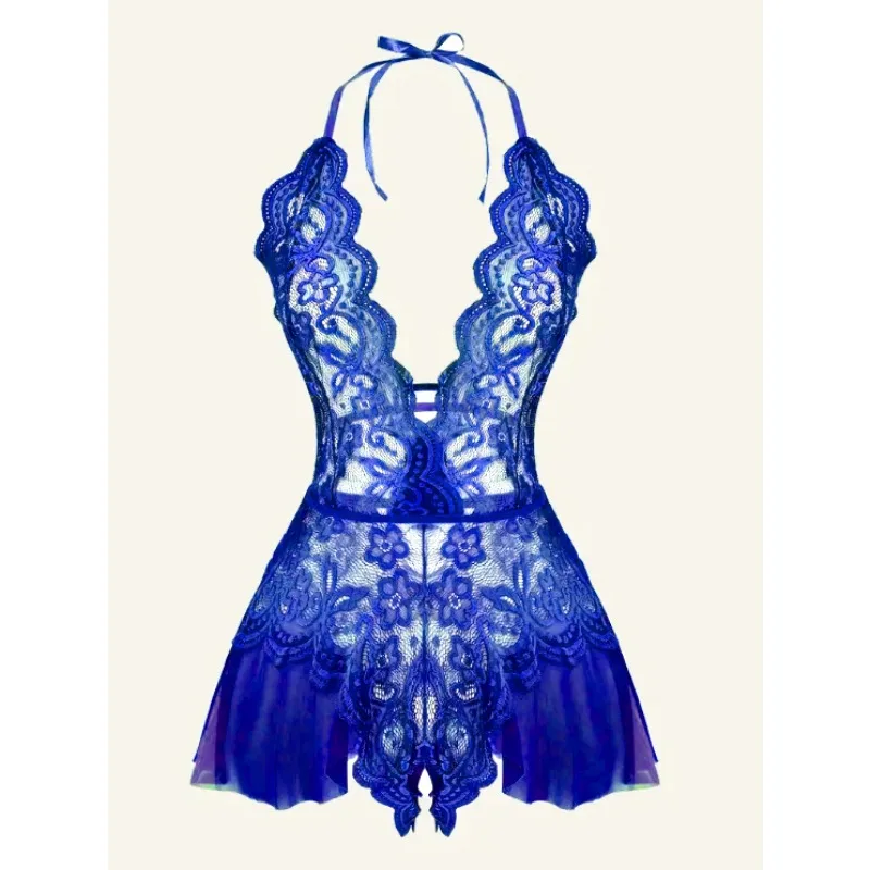 Women's Summer Sexy Halter Halter Dress Open Bra Crotchless Tight Solid Color Pajamas Lace Lace Hollow No Underwire Home Wear women lingerie set,women underwear set,sexy bra set,women bodysuit
