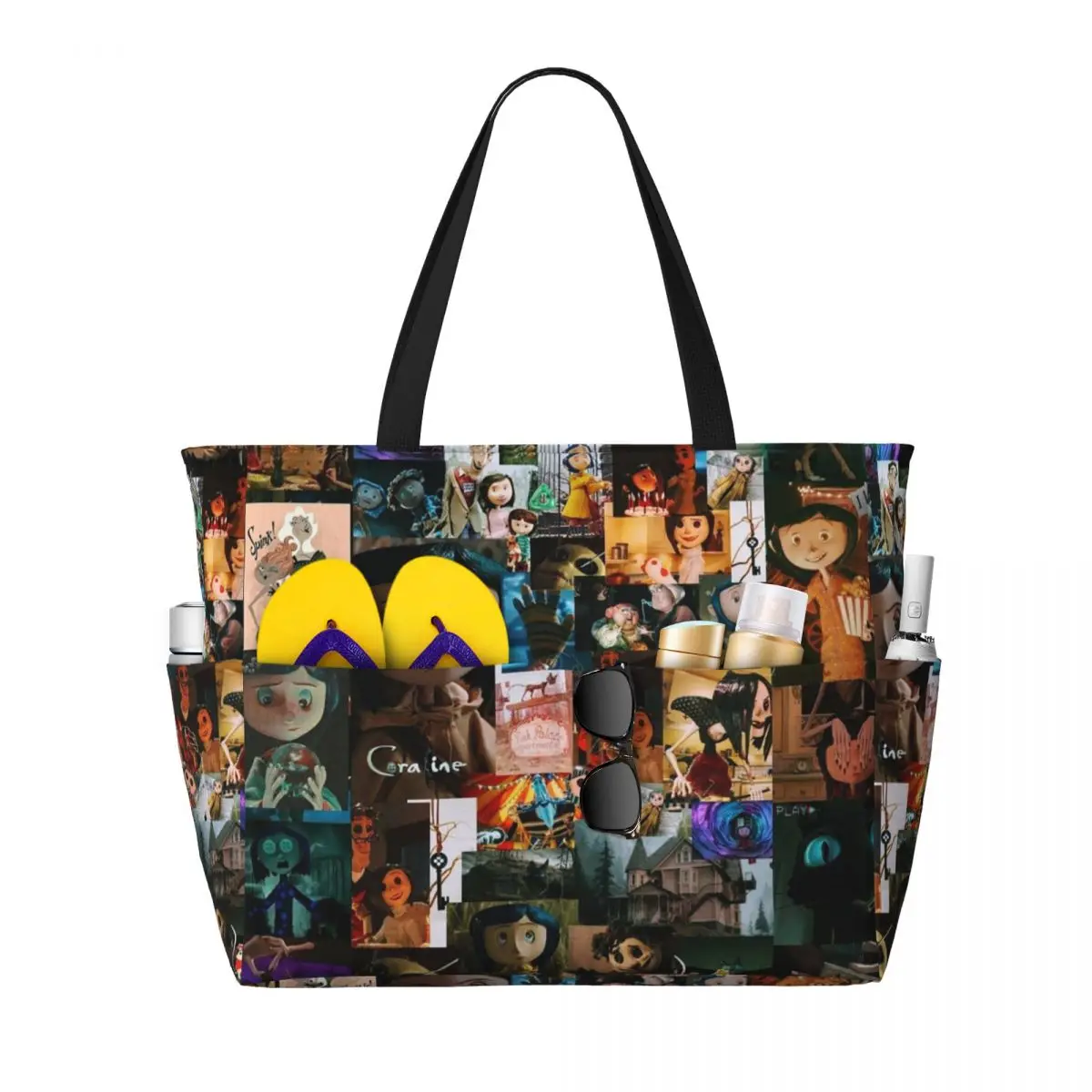 

Custom Horror Movie Coraline Beach Tote Bag Women Extra Large Gym Carry On Halloween Travel Shopping Bags