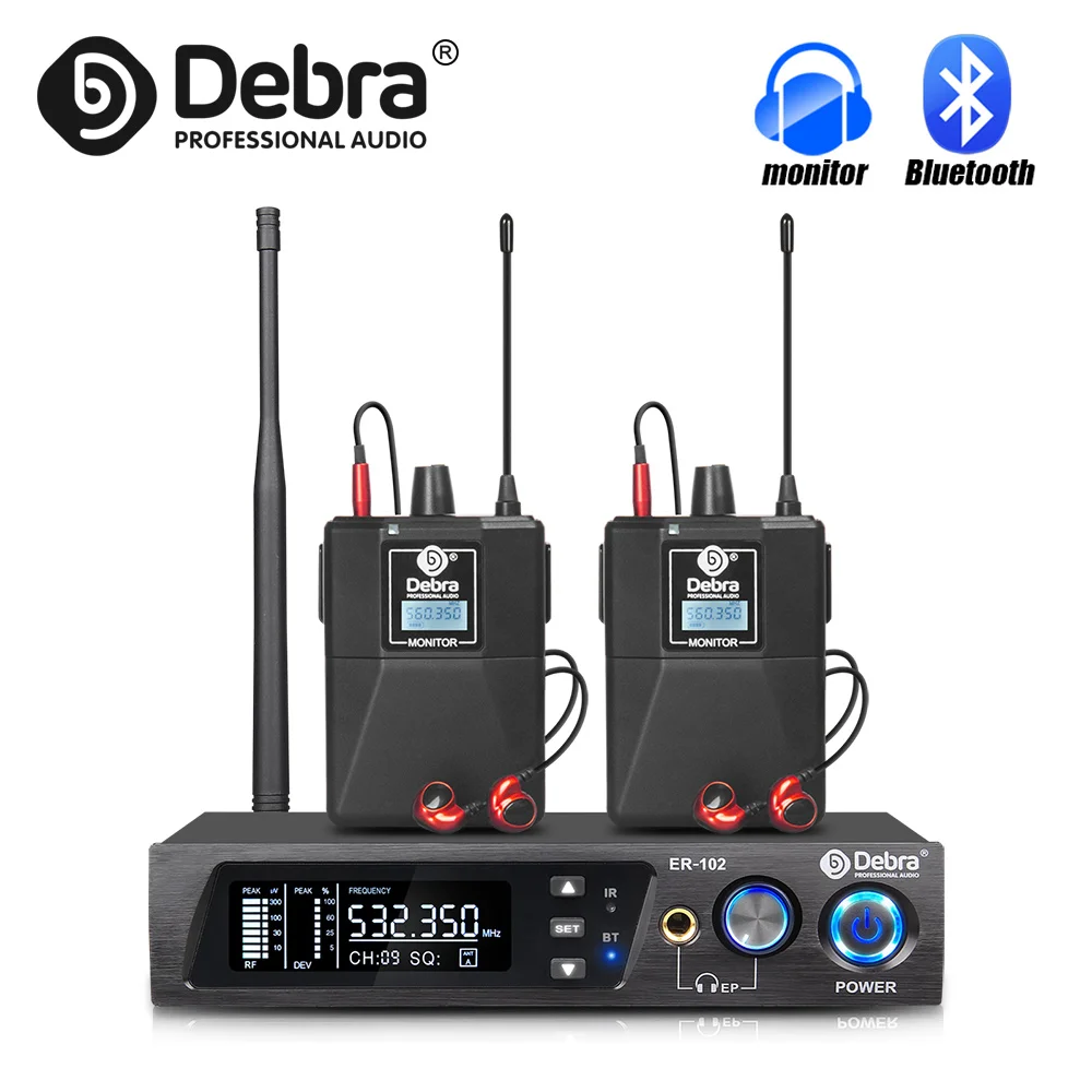 Debra UHF Wireless In-Ear Monitoring System ER-102 with bluetooth5.0 for Stage Performance,Recording,Band,Drummer,Church speech