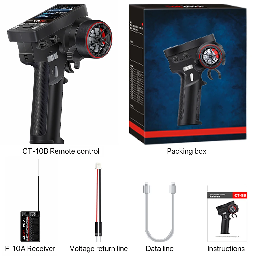 Récepteur F-10A PWM GFSK connecté à la télécommande HotRC CT-10B pour voiture ou bateau