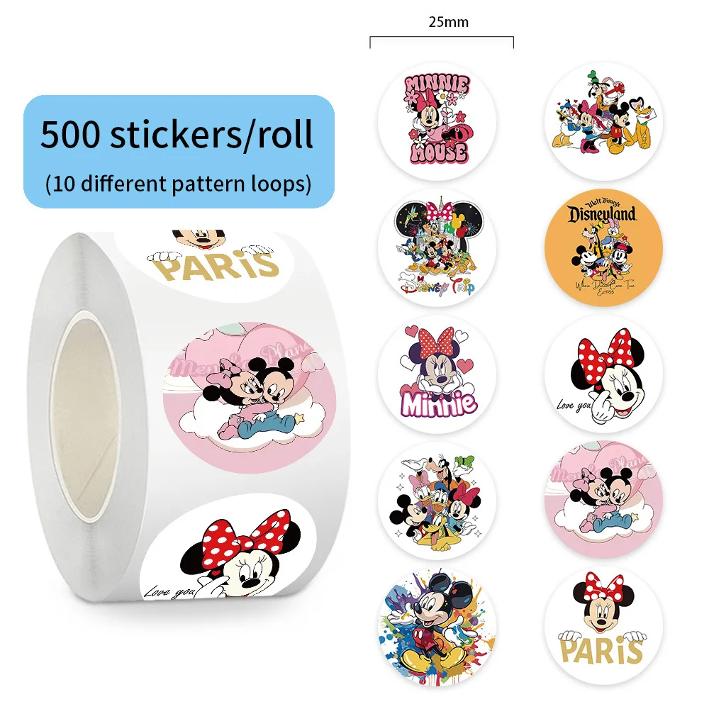 500 Stück/Rolle Disney Mickey und Minnie Graffiti-Aufkleber Exquisite Modische Sticker für Computer, Notizbücher, Schreibwaren, DIY-Spielzeug