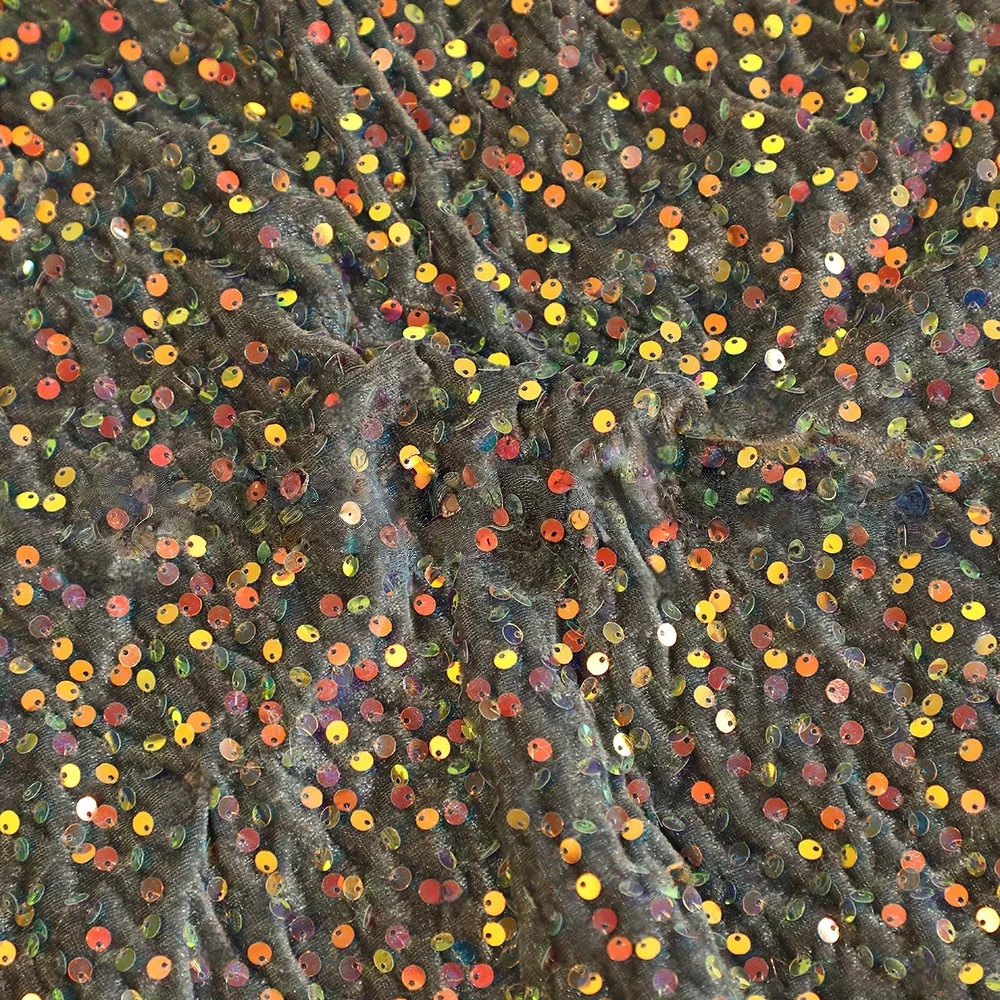 Vibrant Multicolor Sequined Embroidered Velvet Fabric