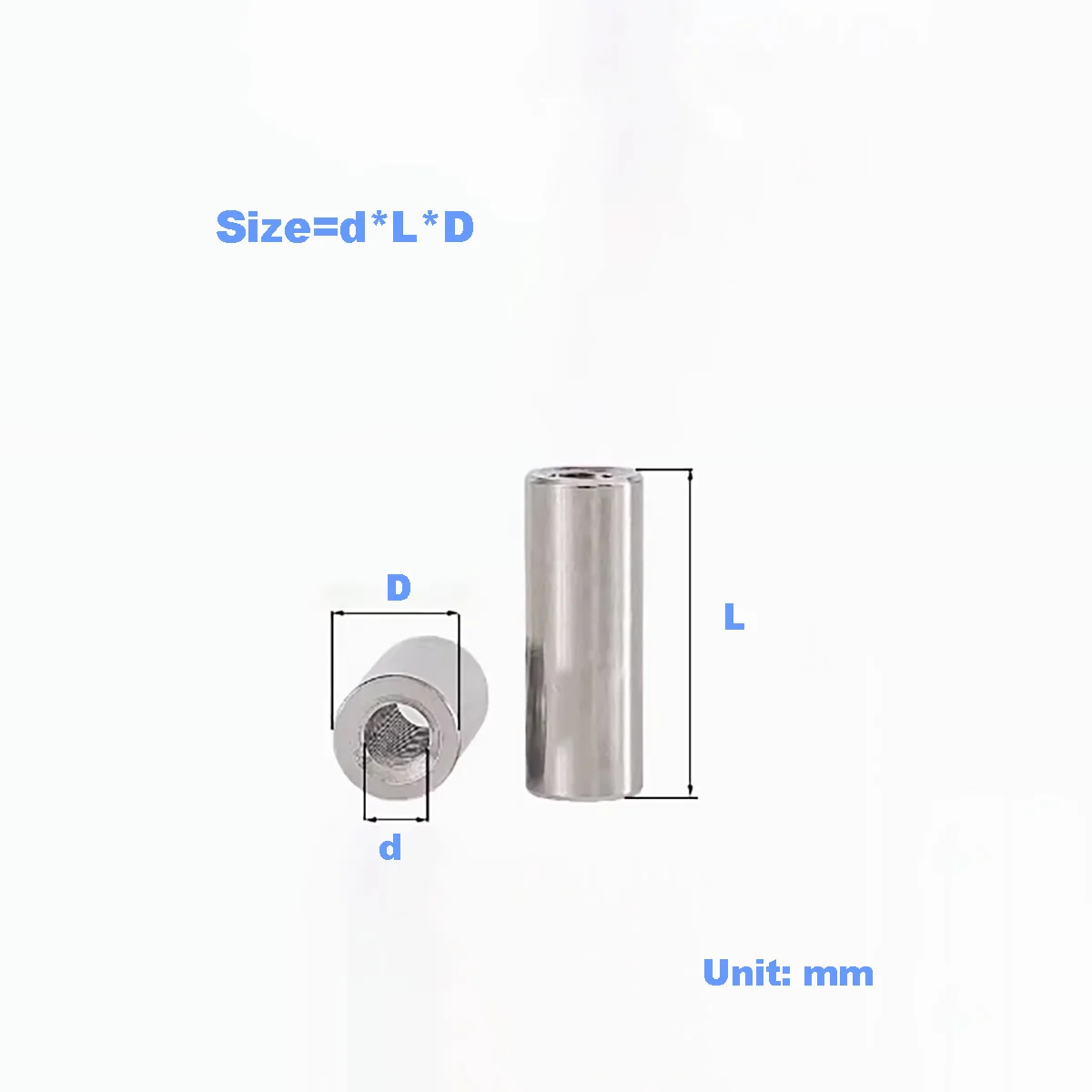 304 Stainless Steel Circular Extended Nut Rod / Cylindrical Nut Joint Screw M3M4M5M6M8M12M16