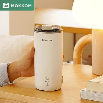 MOKKOM 휴대용 두유 메이커, 식품 믹서기 저온 믹서, 가정용 자동 요리 가열 두유 기계, 300ml