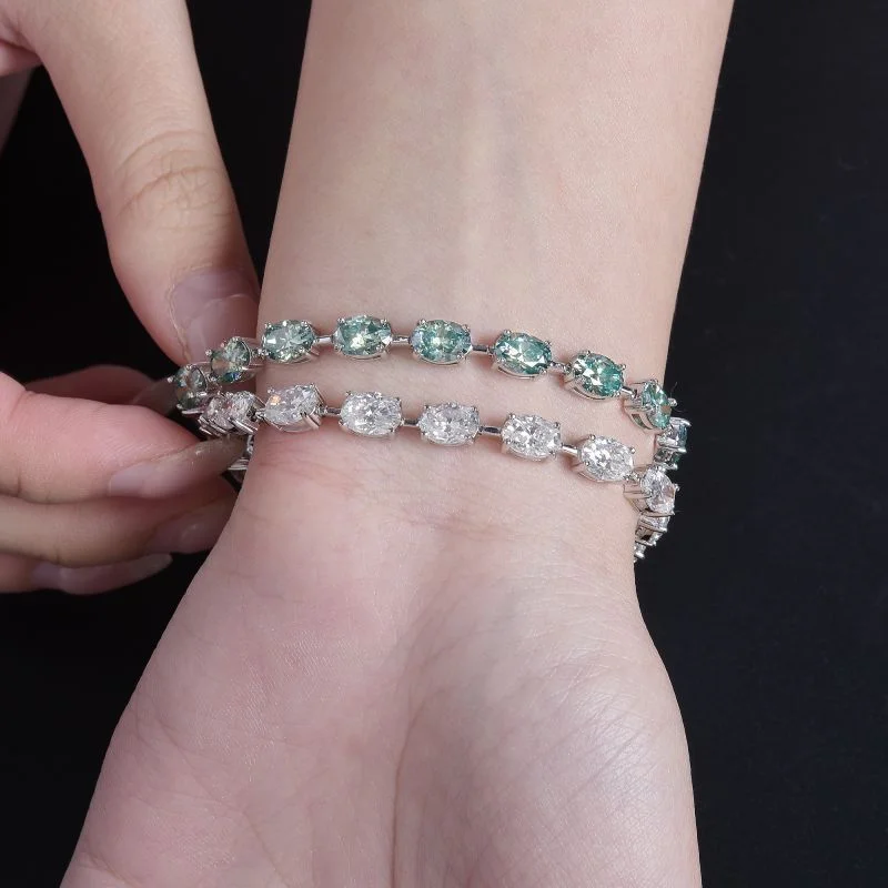 OEVAS 5*7MM 1CT D Color Full White Blue Green Moissanite 100% 925 Sterling Silver Bracelet For Women With GRA Party Fine Jewelry 5