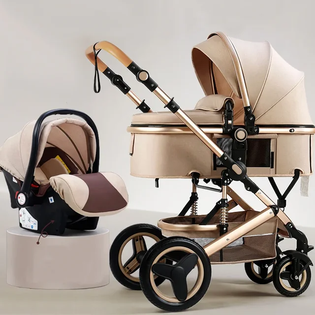 Poussette bébé paysage 3 en 1, peut être assise ou inclinable, pliante et pliante en un clic, chariot à main bidirectionnel absorbant les chocs 1