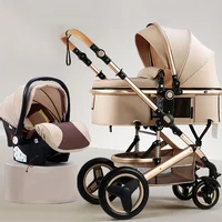 3-in-1high landscape baby stroller that can be seated or reclined,one click folding and folding,two-way shock-absorbing handcart