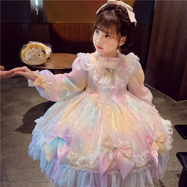 

New Kids Vestidos Lolita Colorful Tulle Dress For Toddler Girl Ball Gown Birthday Wedding Party Dresses Children Wedding Costume