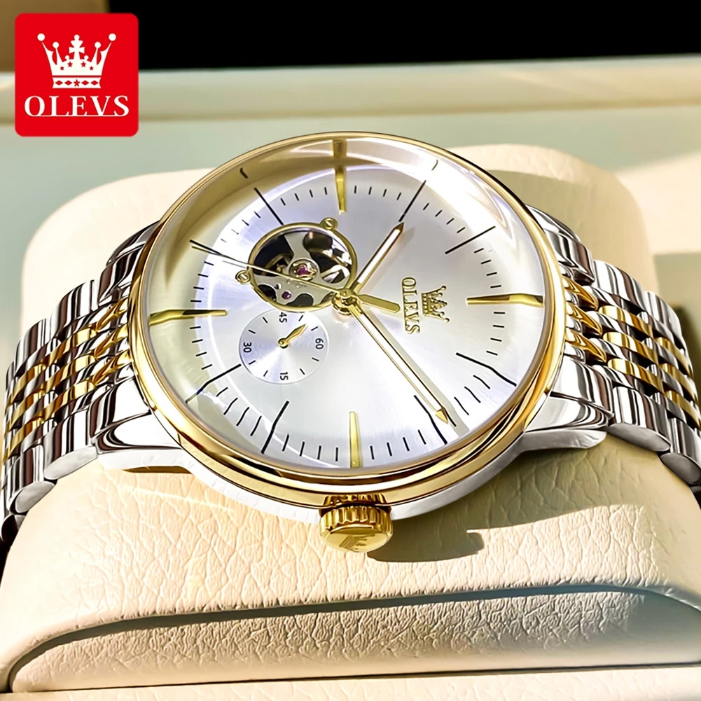 

Мужские часы OLEVS 6708, роскошные брендовые автоматические механические часы-скелетоны, Классические деловые водонепроницаемые мужские часы Reno Masculino