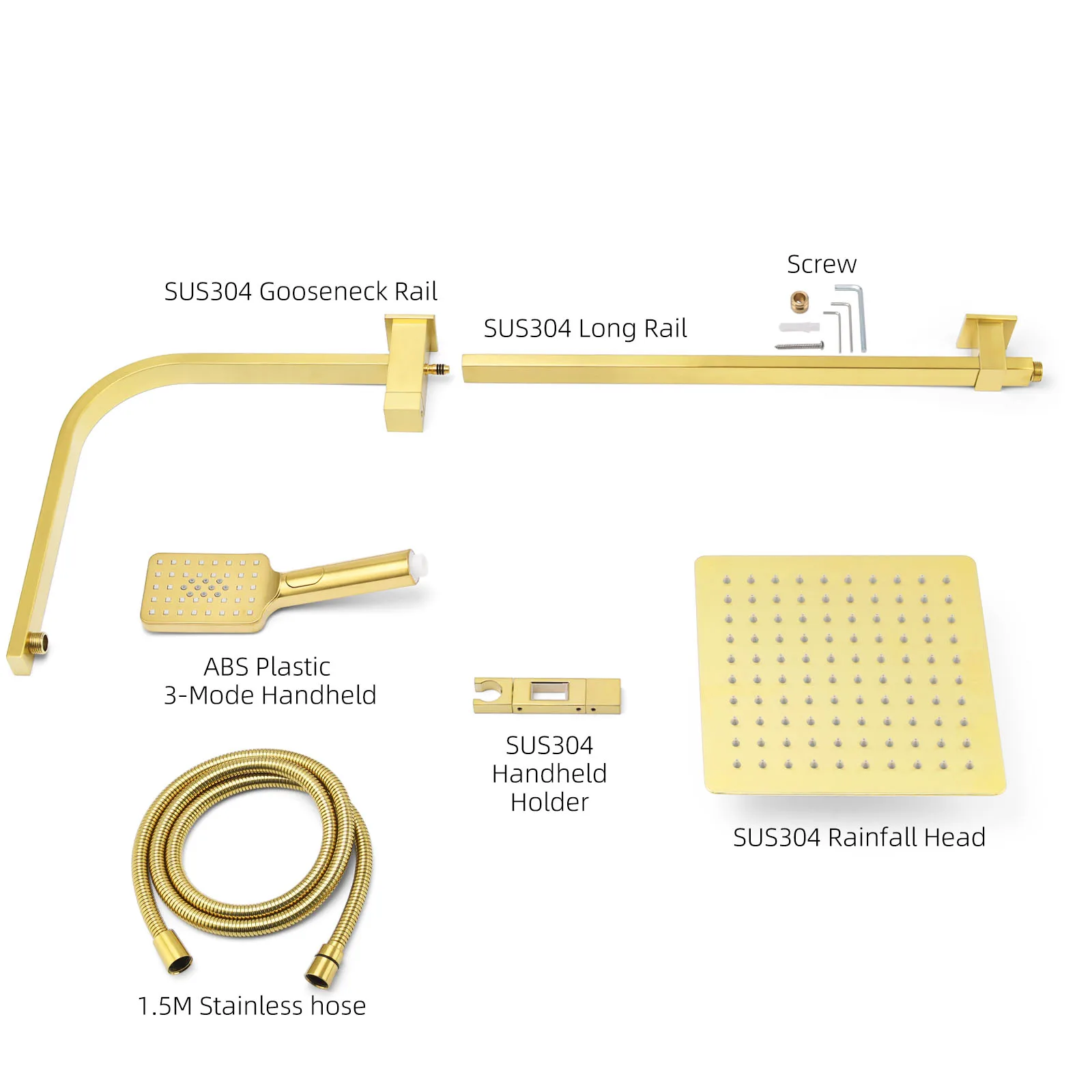 **Sydney Stock** KYLINS Twin Square 2 In 1 Rain Shower Head Set Sliding Rail Wall Arm Diverter Brushed Gold DIY WELS WATERMARK