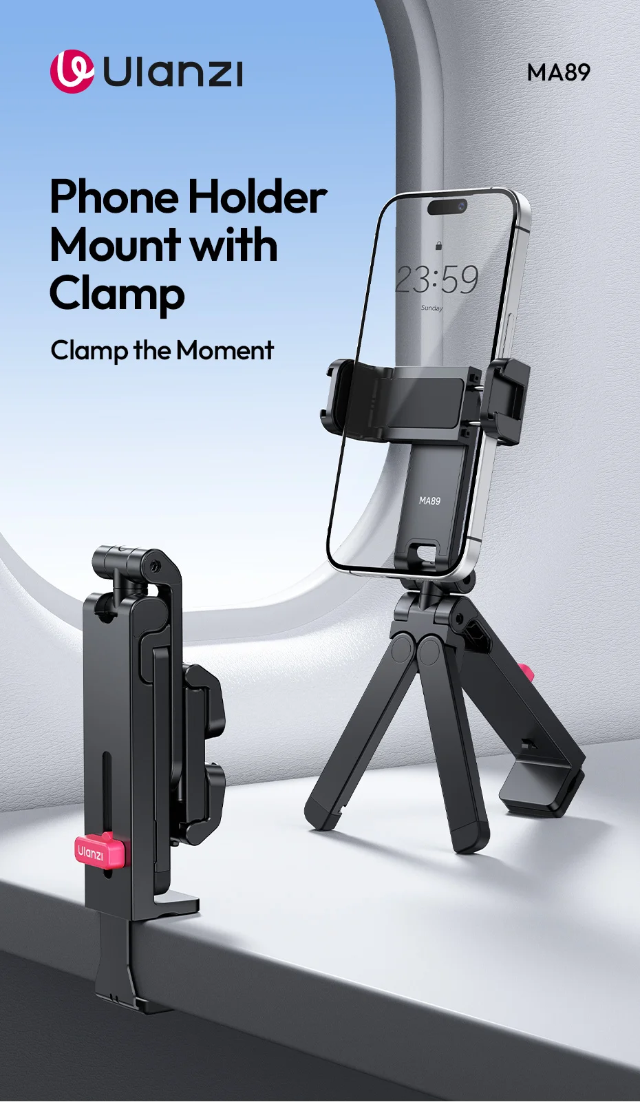  MA89 Phone Holder Mount for Smartphone Tripod Selfie Stick with 30MM Bottom Cl